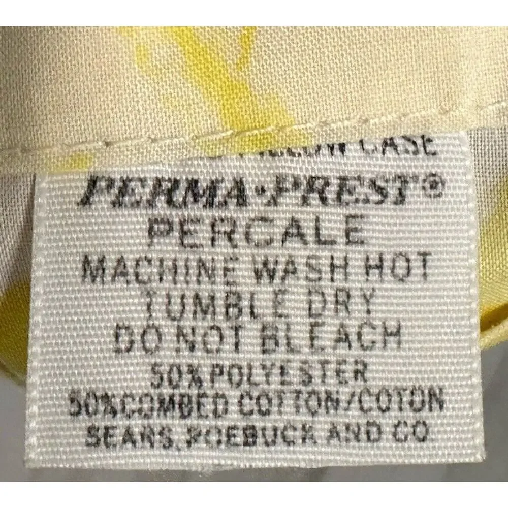VTG Sears Full Sz Flat Sheet 2 Pillowcase Perma Prest Percale Yellow Grannycore
